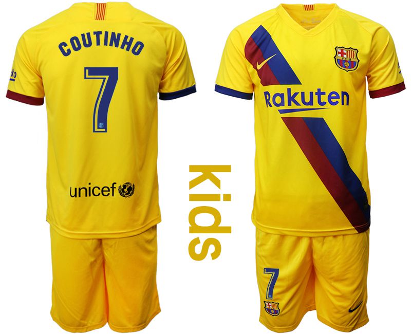 Youth 2019-2020 club Barcelona away #7 yellow Soccer Jerseys->barcelona jersey->Soccer Club Jersey